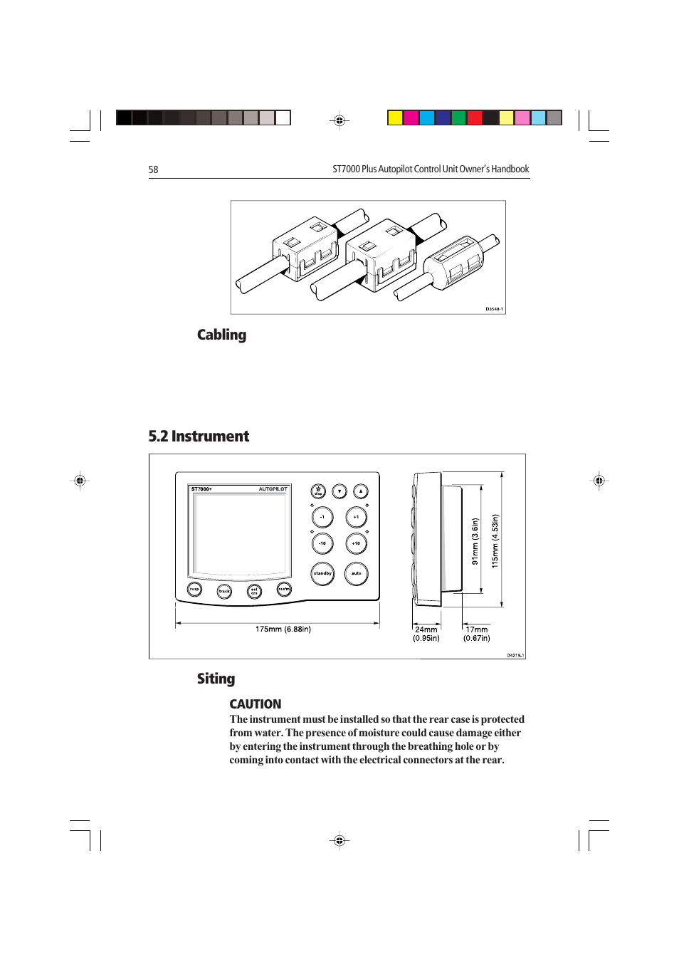 2 instrument, Cabling, Siting | Raymarine autopilot control unit User Manual | Page 75 / 111