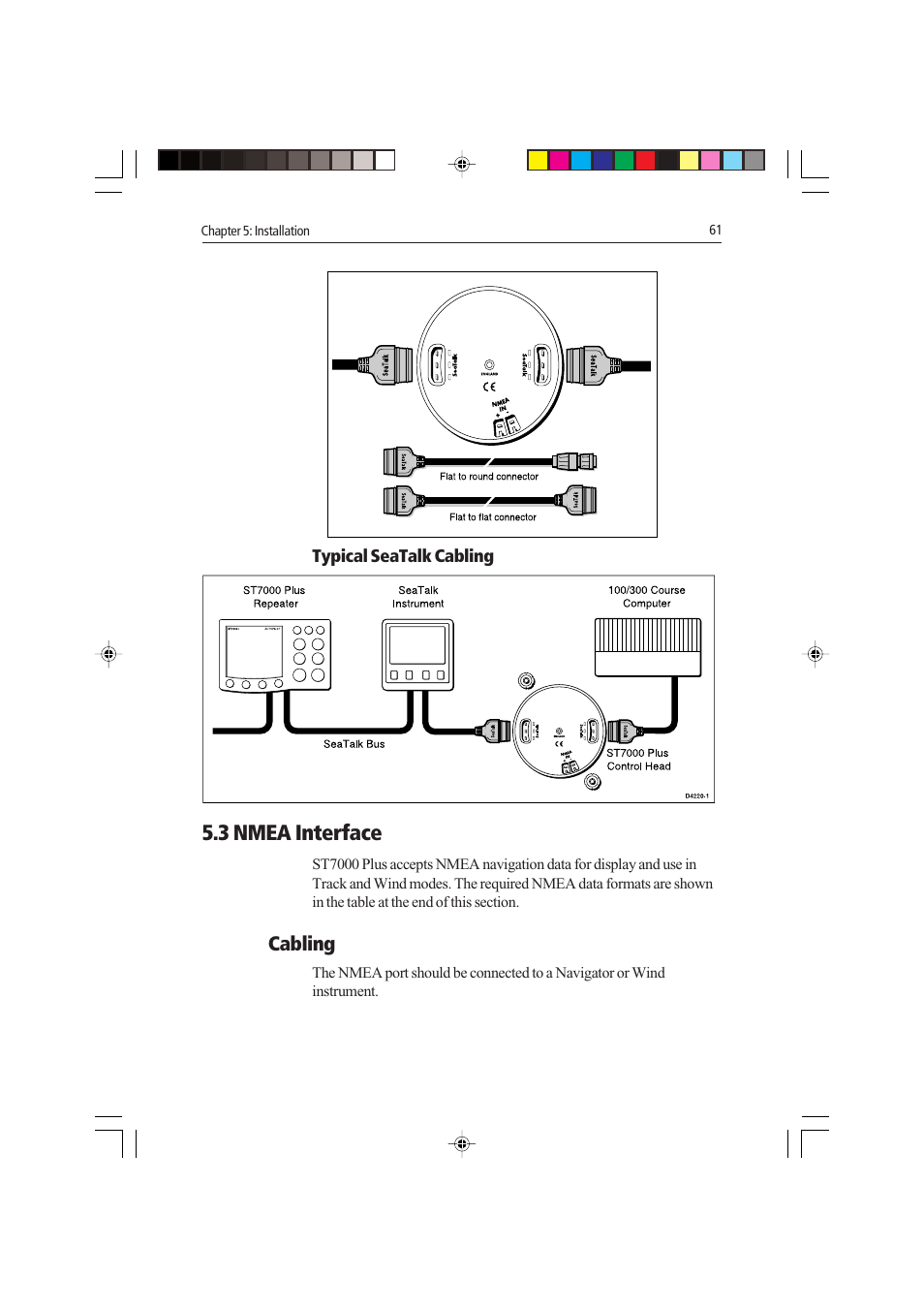 3 nmea interface, Cabling, Typical seatalk cabling | Raymarine autopilot control unit User Manual | Page 78 / 111