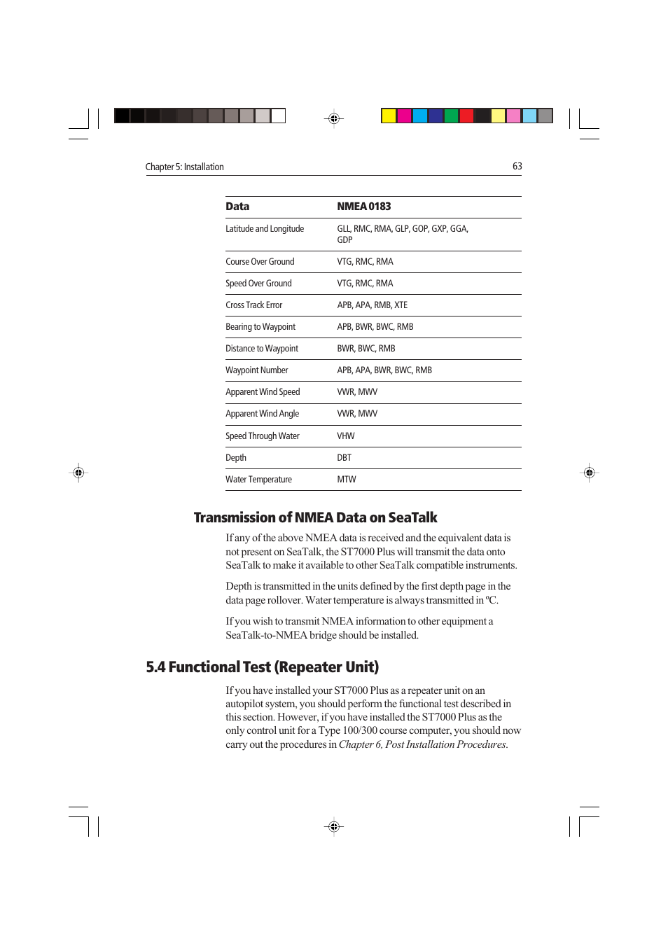 4 functional test (repeater unit), Transmission of nmea data on seatalk | Raymarine autopilot control unit User Manual | Page 80 / 111