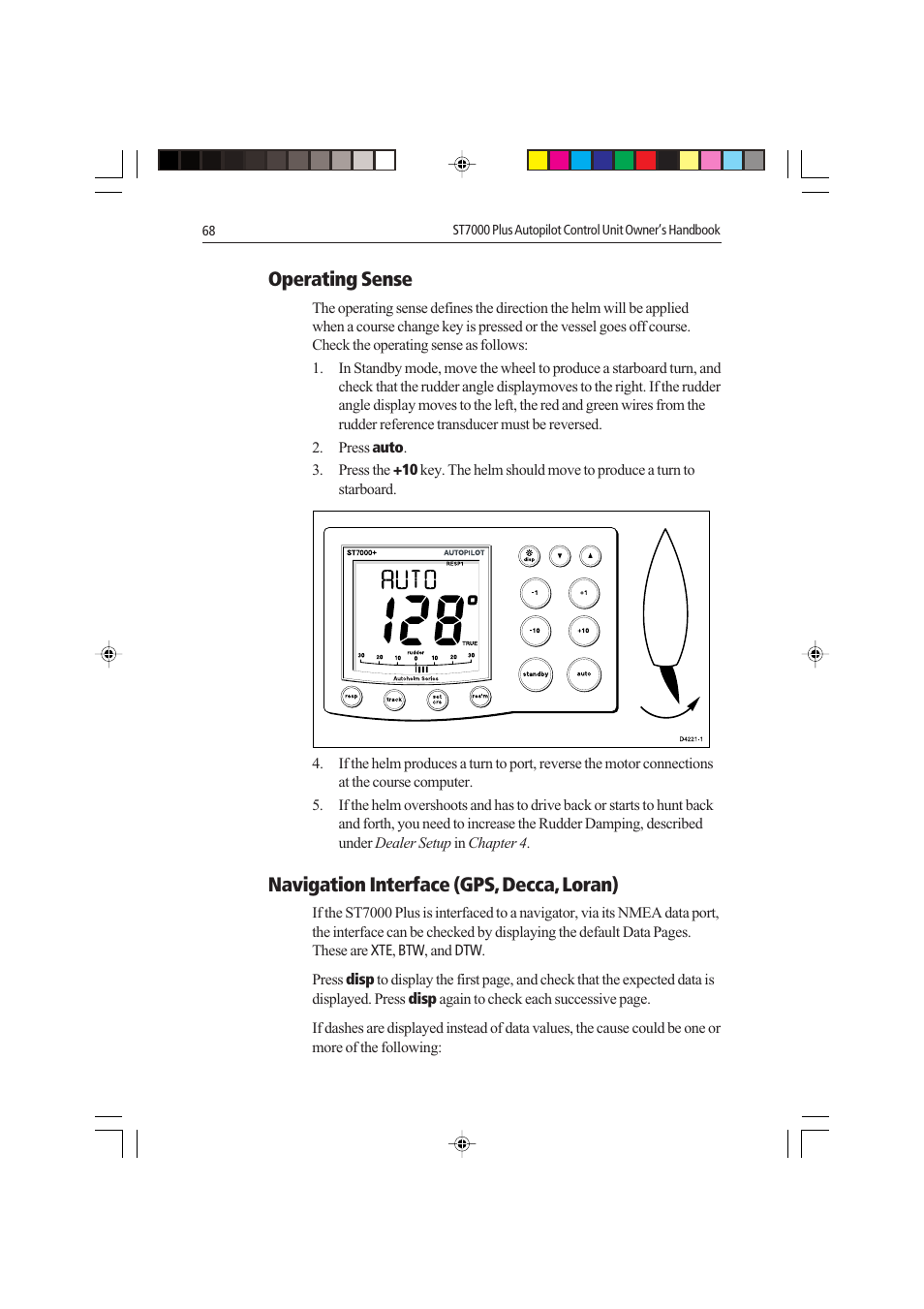 Operating sense, Navigation interface (gps, decca, loran) | Raymarine autopilot control unit User Manual | Page 85 / 111