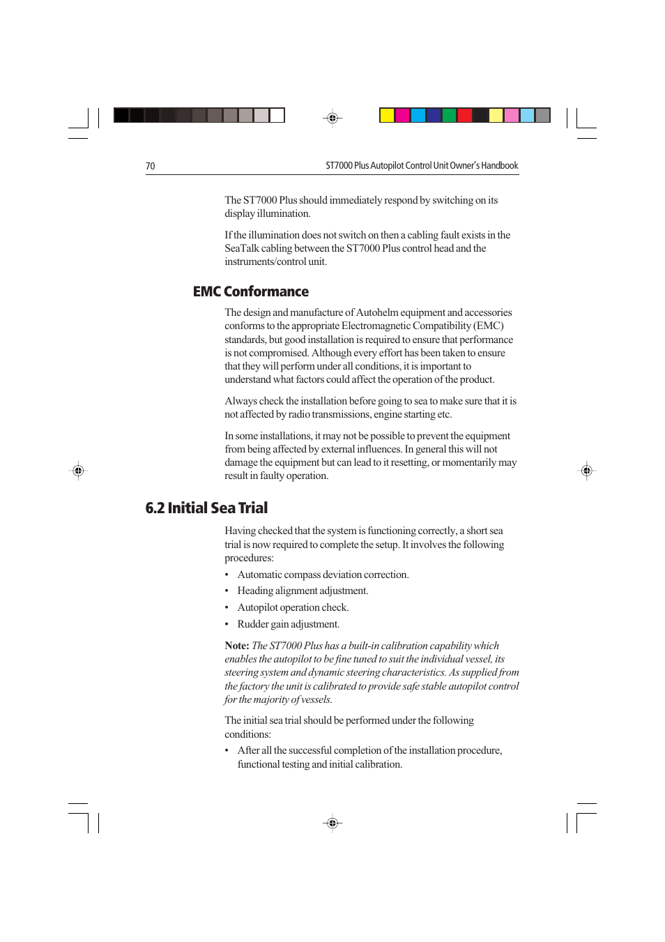 2 initial sea trial, Emc conformance | Raymarine autopilot control unit User Manual | Page 87 / 111