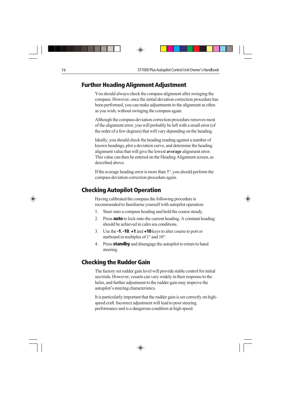 Further heading alignment adjustment, Checking autopilot operation, Checking the rudder gain | Raymarine autopilot control unit User Manual | Page 91 / 111