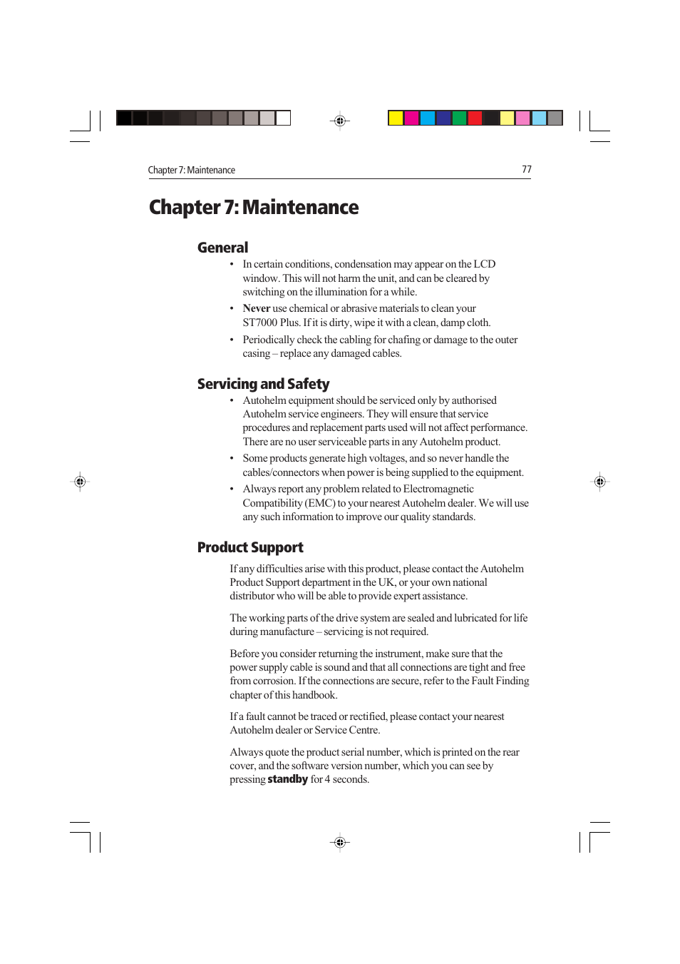 Chapter 7: maintenance, General, Servicing and safety | Product support | Raymarine autopilot control unit User Manual | Page 94 / 111