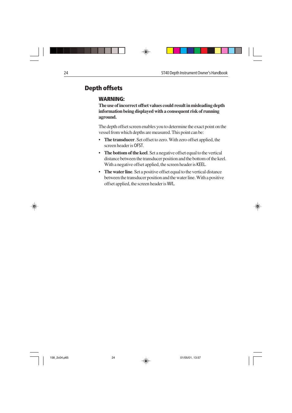 Depth offsets | Raymarine ST40 User Manual | Page 33 / 47