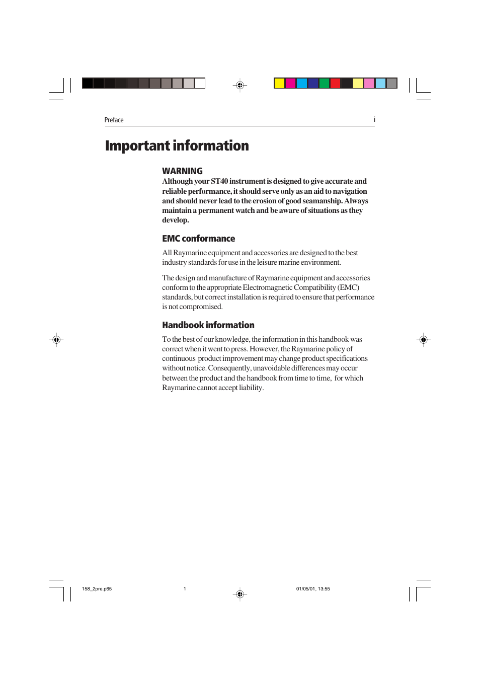 Important information | Raymarine ST40 User Manual | Page 4 / 47