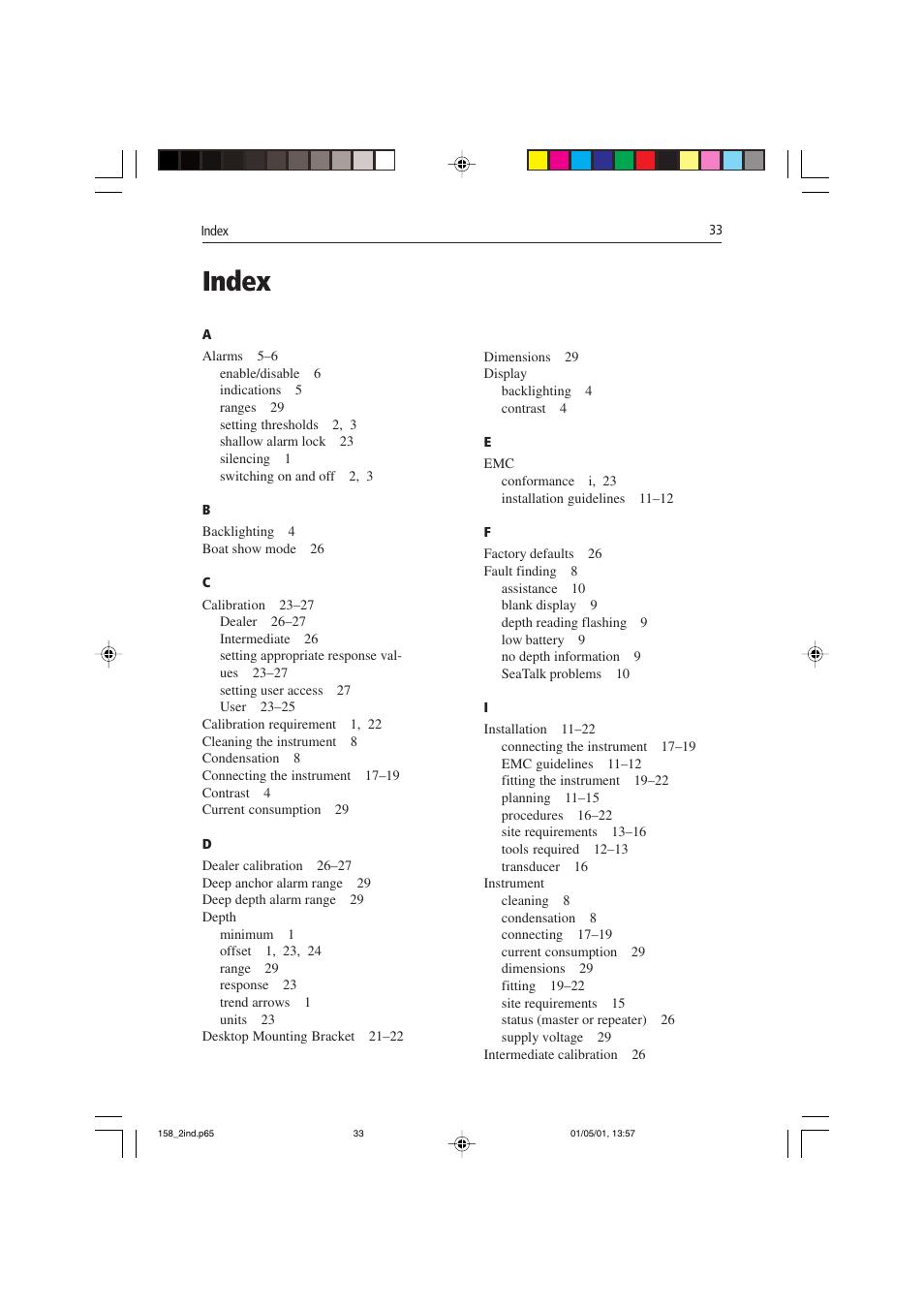 Index | Raymarine ST40 User Manual | Page 42 / 47