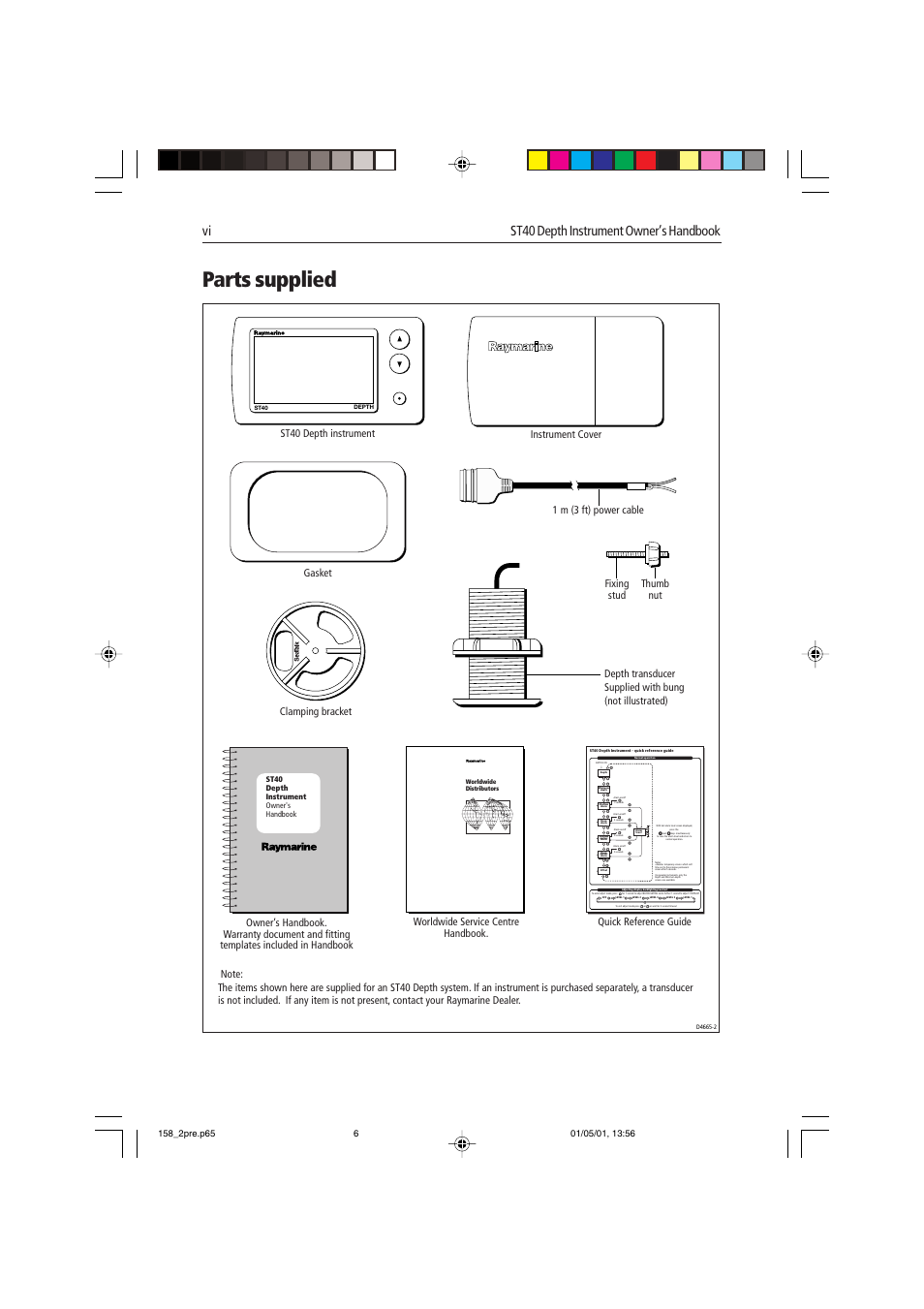 Parts supplied, Vi st40 depth instrument owner’s handbook | Raymarine ST40 User Manual | Page 9 / 47