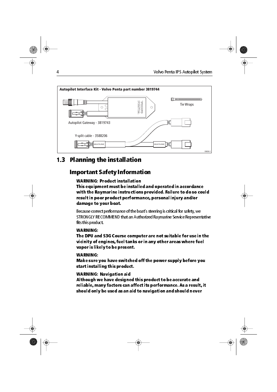 3 planning the installation, Important safety information | Raymarine VolvoPenta IPS Autopilot System DPU User Manual | Page 4 / 16