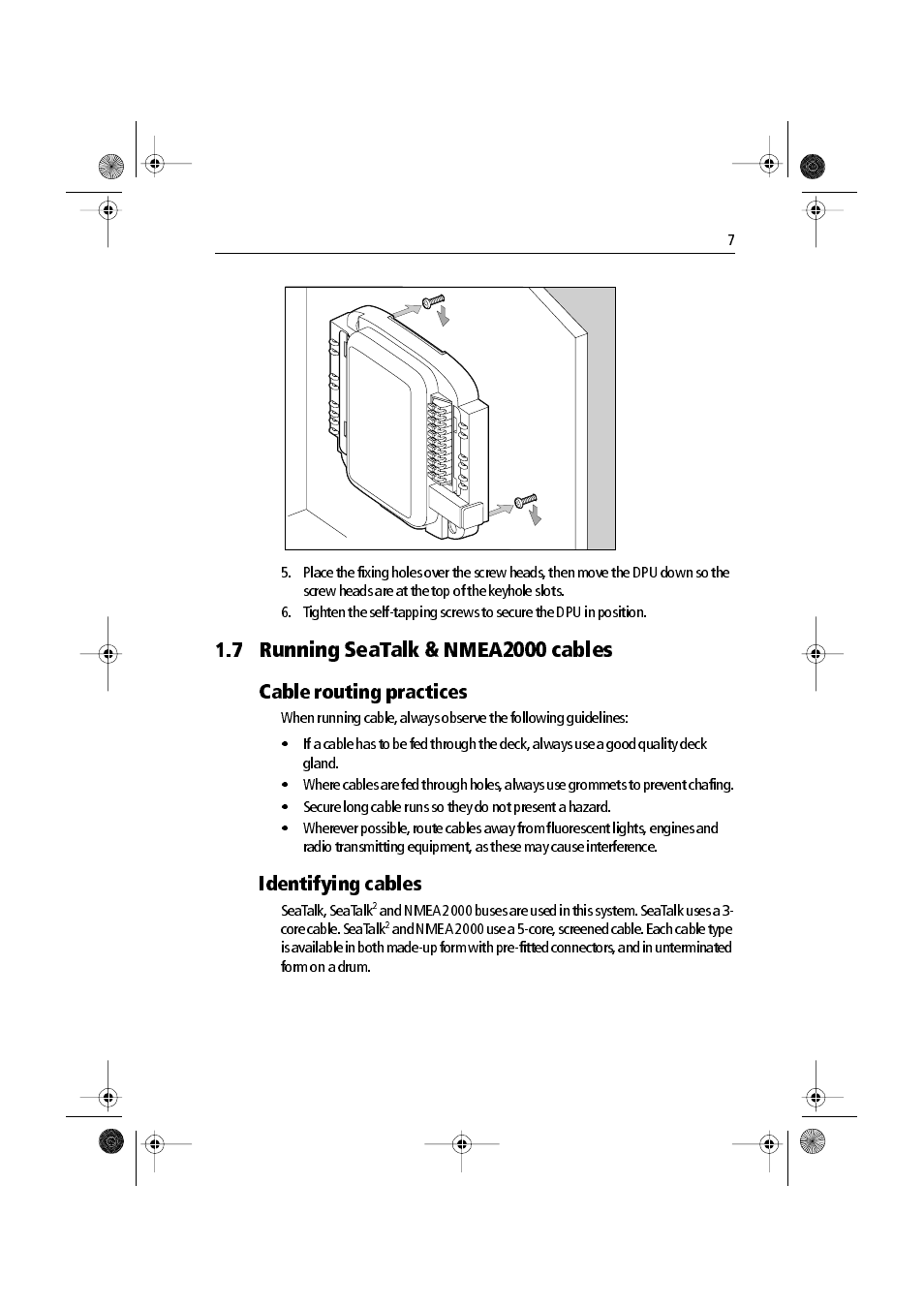 7 running seatalk & nmea2000 cables, Cable routing practices, Identifying cables | Raymarine VolvoPenta IPS Autopilot System DPU User Manual | Page 7 / 16