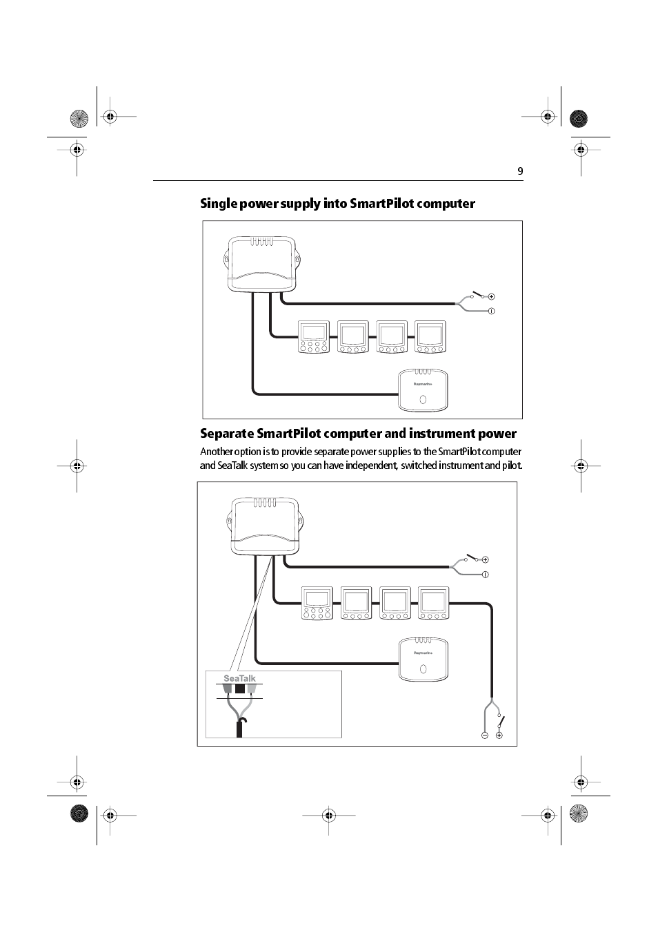 Single power supply into smartpilot computer, Separate smartpilot computer and instrument power | Raymarine VolvoPenta IPS Autopilot System DPU User Manual | Page 9 / 16