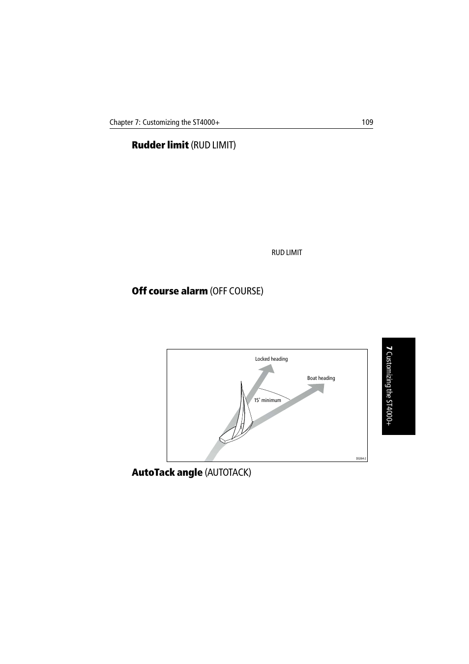 Rudder limit (rud limit), Off course alarm (off course), Autotack angle (autotack) | Raymarine autopilot + ST4000+ User Manual | Page 124 / 145