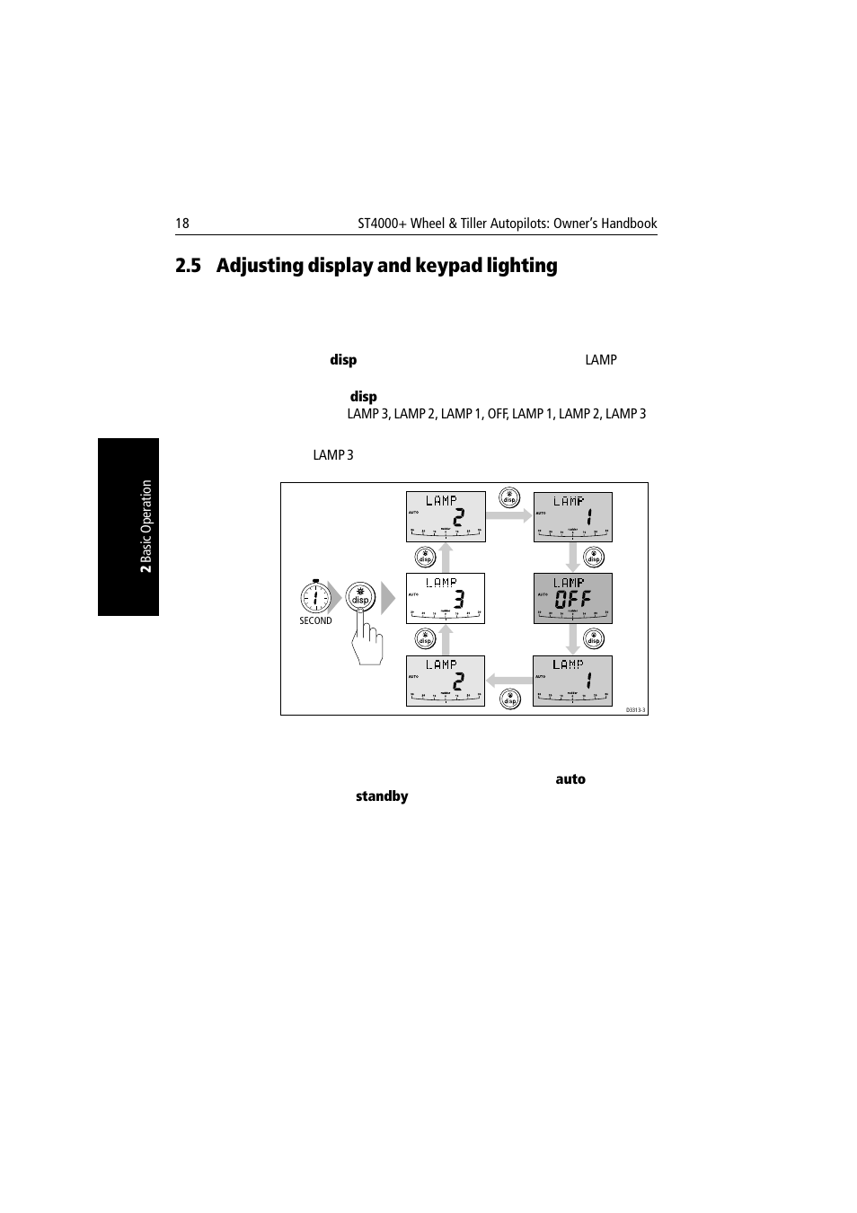 5 adjusting display and keypad lighting, Adjusting display and keypad lighting | Raymarine autopilot + ST4000+ User Manual | Page 33 / 145