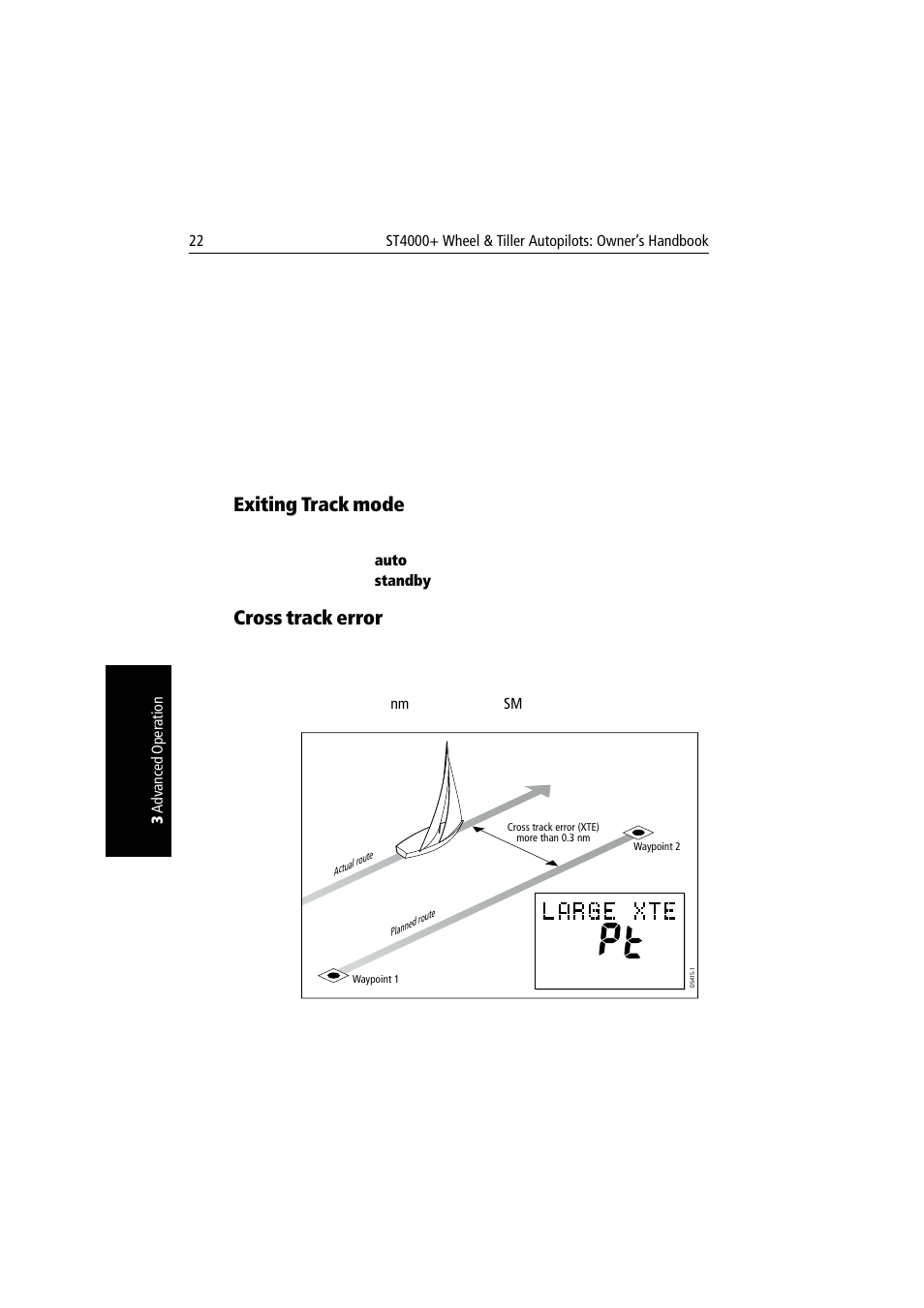 Exiting track mode, Cross track error, Exiting track mode cross track error | Raymarine autopilot + ST4000+ User Manual | Page 37 / 145