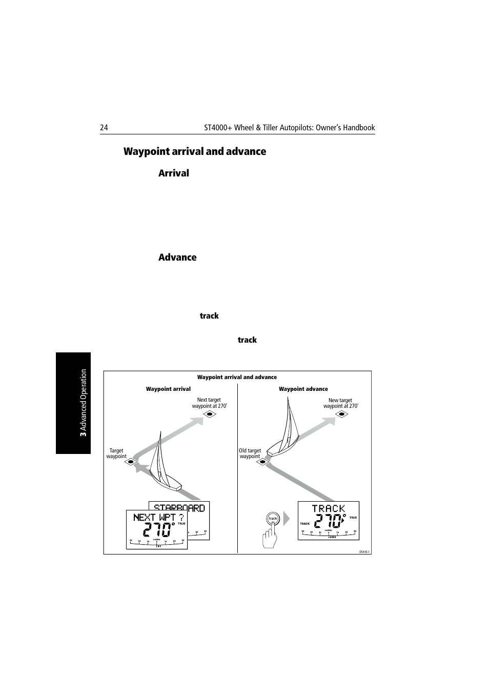 Waypoint arrival and advance, Arrival, Advance | Raymarine autopilot + ST4000+ User Manual | Page 39 / 145