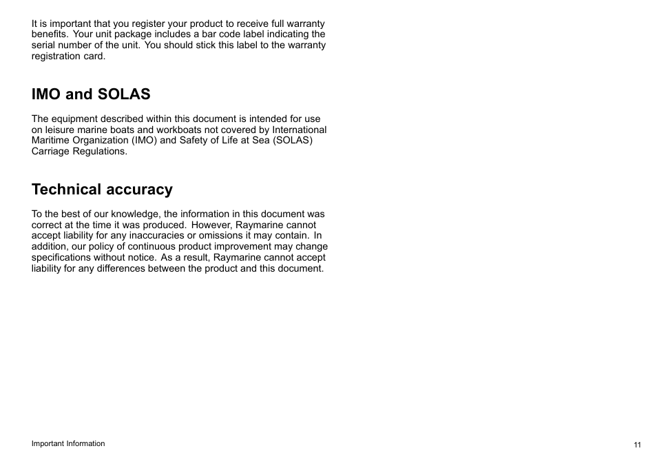 Imo and solas, Technical accuracy | Raymarine C90w User Manual | Page 11 / 92