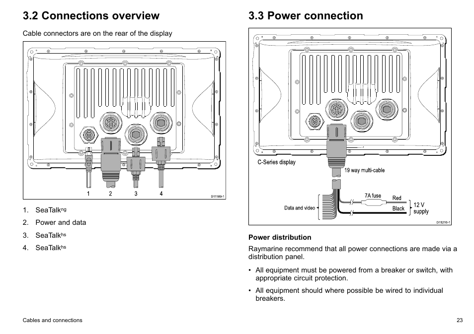 2 connections overview, 3 power connection | Raymarine C90w User Manual | Page 23 / 92