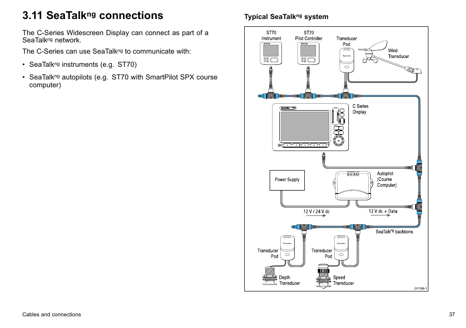 11 seatalkng connections, 11 seatalk, Connections | Raymarine C90w User Manual | Page 37 / 92