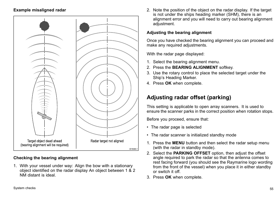 Adjusting radar offset (parking) | Raymarine C90w User Manual | Page 55 / 92