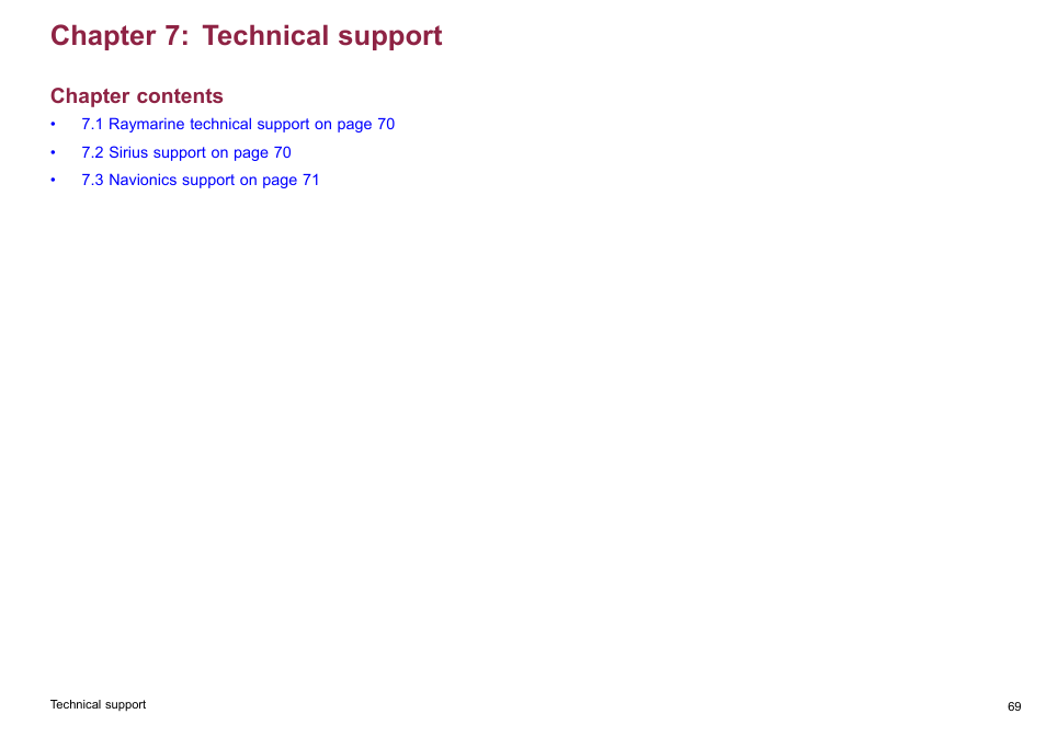 Chapter 7 technical support, Chapter 7: technical support, Chapter contents | Raymarine C90w User Manual | Page 69 / 92