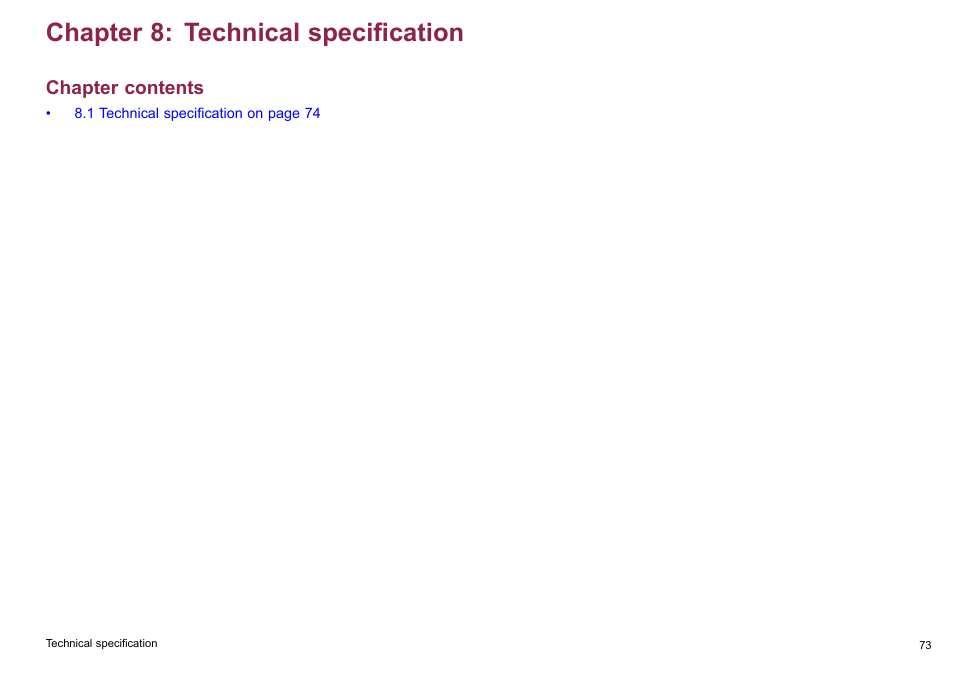 Chapter 8 technical specification, Chapter 8: technical specification | Raymarine C90w User Manual | Page 73 / 92