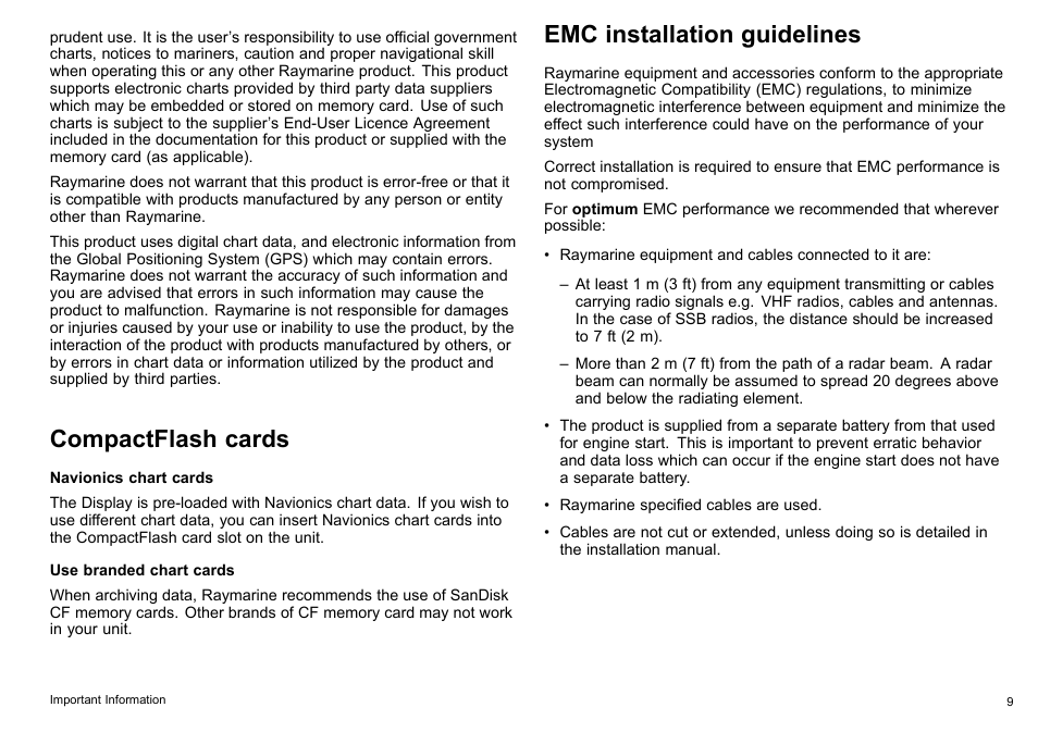 Compactflash cards, Emc installation guidelines | Raymarine C90w User Manual | Page 9 / 92