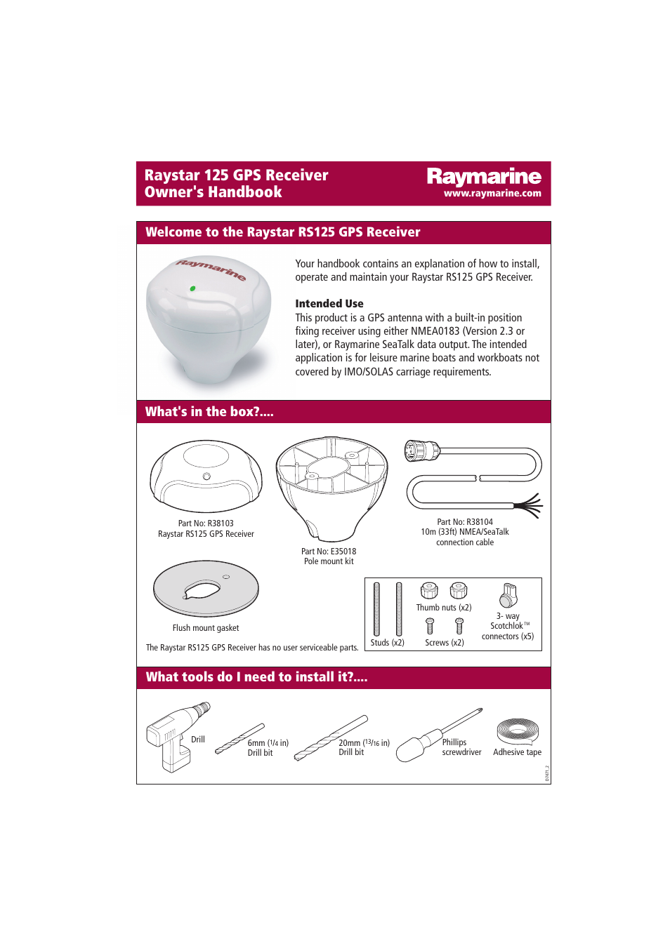 Raymarine Raystar 125 User Manual | 8 pages