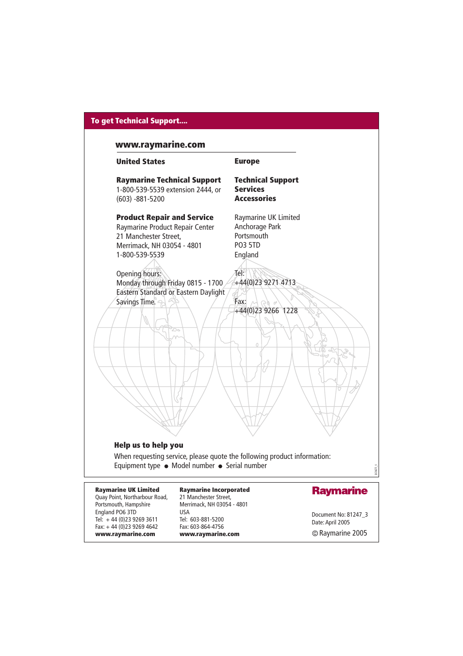 Raymarine Raystar 125 User Manual | Page 8 / 8