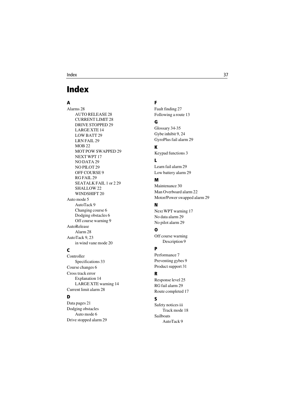 Index | Raymarine ST6001 User Manual | Page 43 / 48