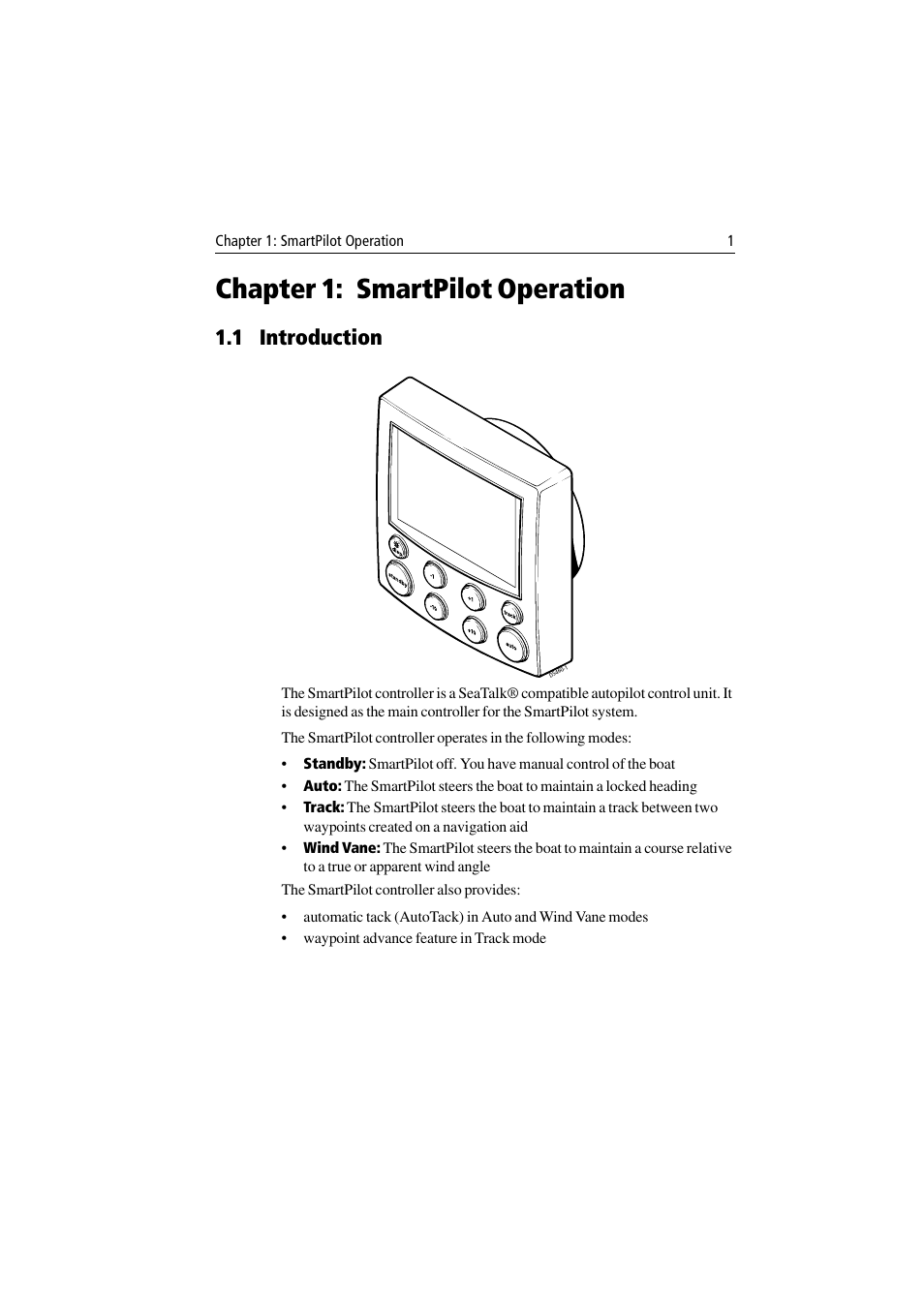 Chapter 1: smartpilot operation, 1 introduction | Raymarine ST6001 User Manual | Page 7 / 48