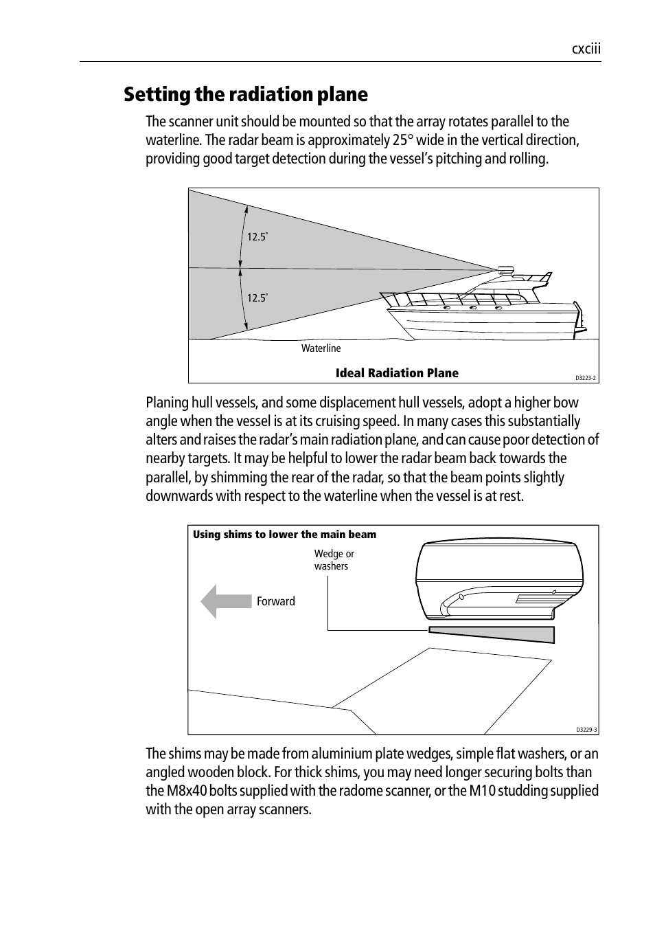 Setting the radiation plane, Cxciii | Raymarine Pathfinder Radar Scanners User Manual | Page 23 / 66