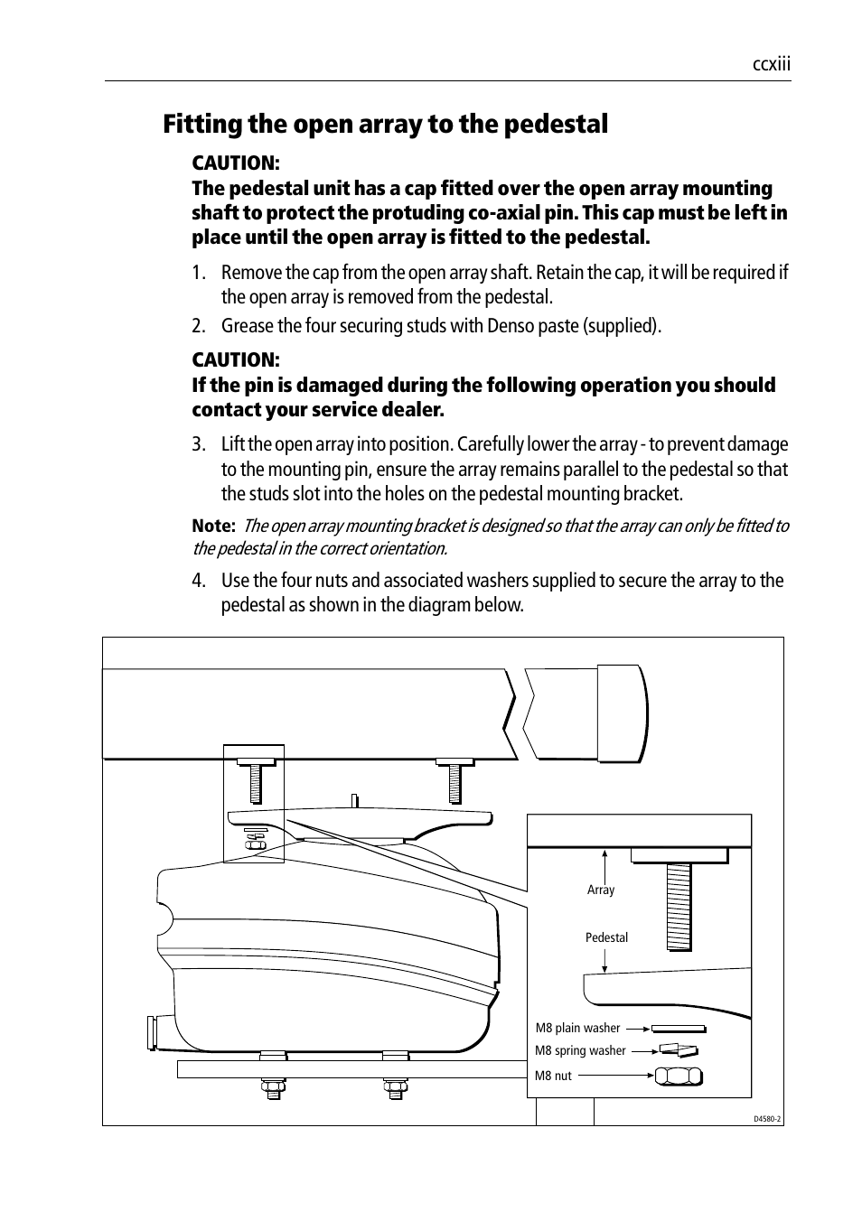 Fitting the open array to the pedestal | Raymarine Pathfinder Radar Scanners User Manual | Page 43 / 66