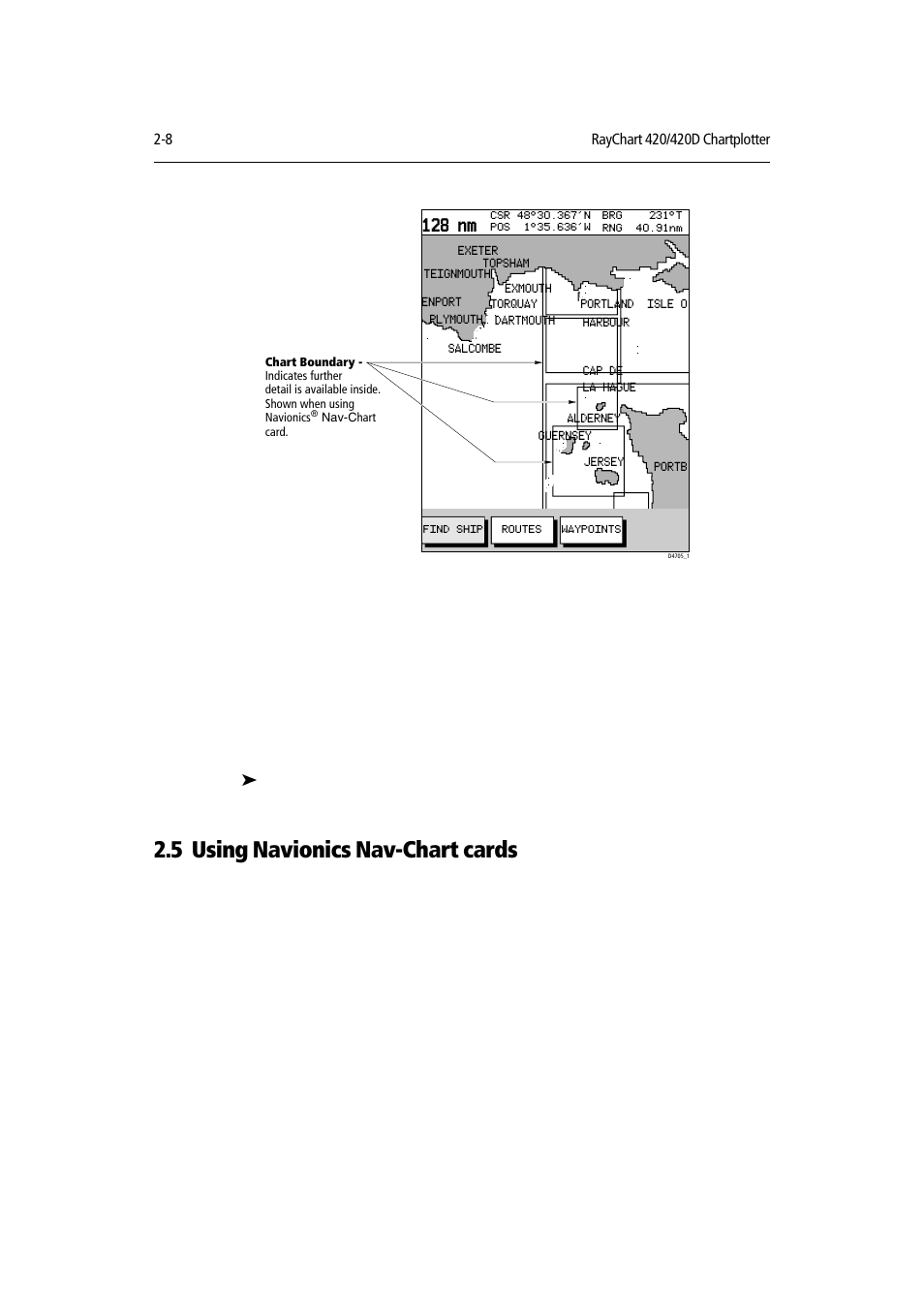 5 using navionics nav-chart cards, 128 nm, Nm on the screen (height) if the data is available | Raymarine Chartplotter User Manual | Page 27 / 101