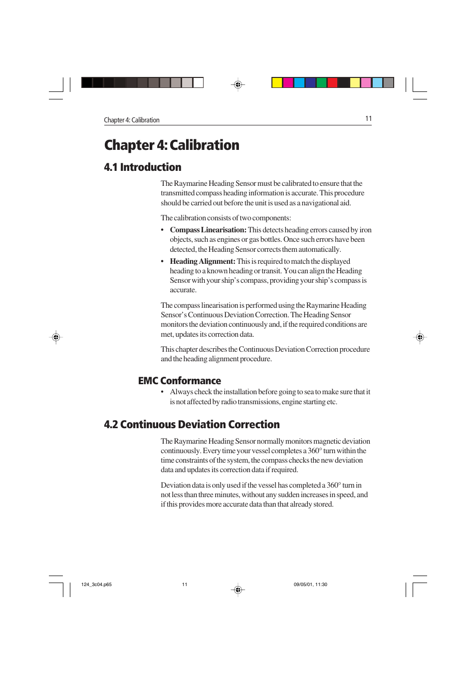 Chapter 4: calibration, 1 introduction, 2 continuous deviation correction | Emc conformance | Raymarine Heading Sensor User Manual | Page 17 / 24