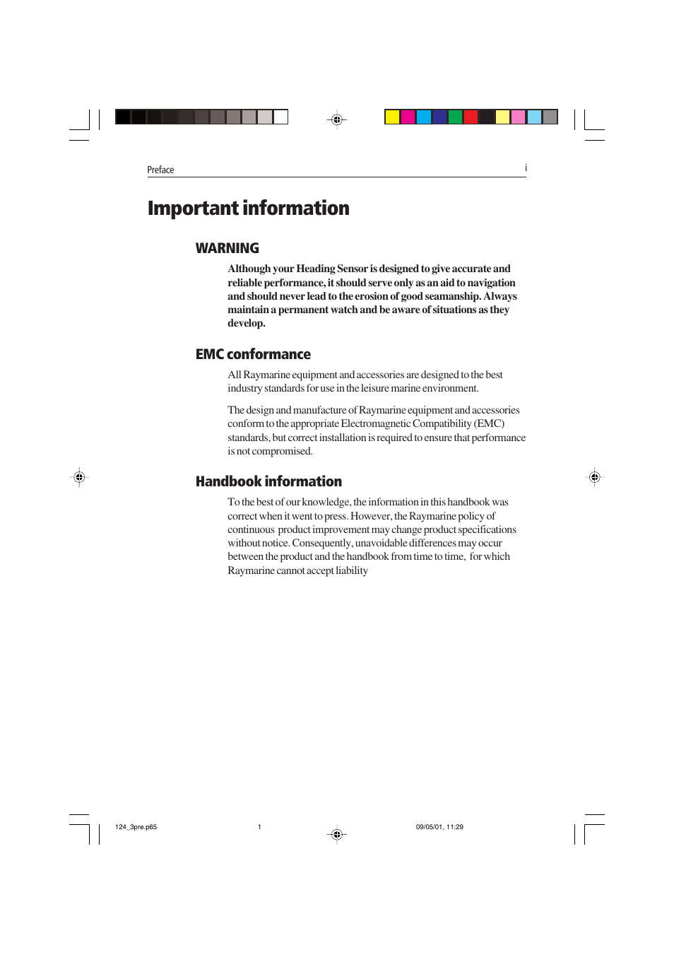 Important information, Warning, Emc conformance | Handbook information | Raymarine Heading Sensor User Manual | Page 3 / 24