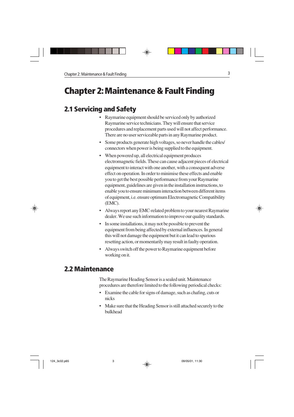 Chapter 2: maintenance & fault finding, 1 servicing and safety, 2 maintenance | Raymarine Heading Sensor User Manual | Page 9 / 24