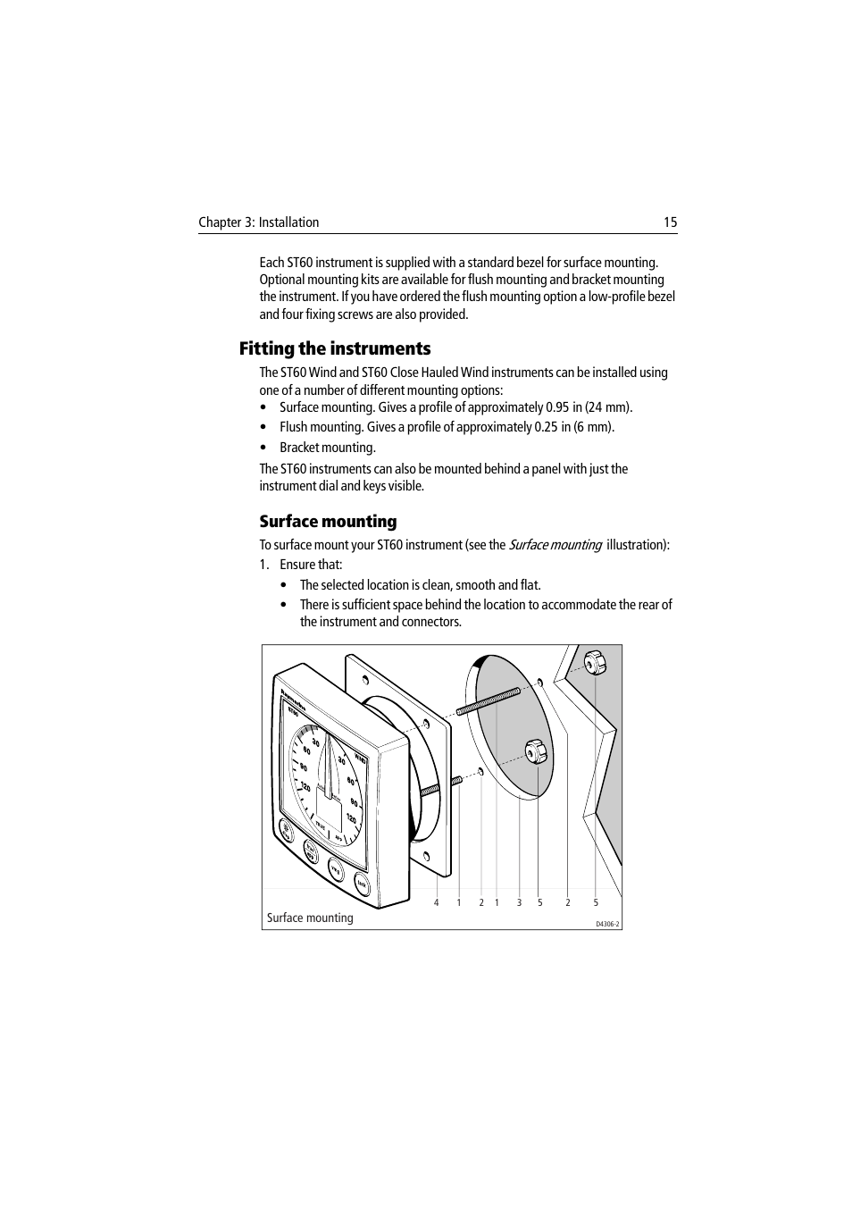 Fitting the instruments, Surface mounting | Raymarine Wind & Close Hauled Wind Instrument ST60 User Manual | Page 27 / 52