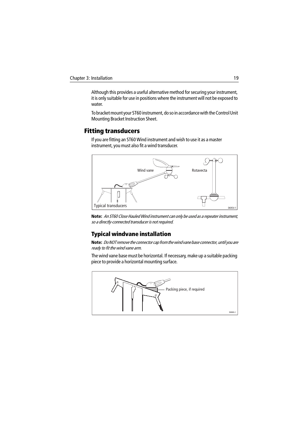 Fitting transducers, Typical windvane installation | Raymarine Wind & Close Hauled Wind Instrument ST60 User Manual | Page 31 / 52