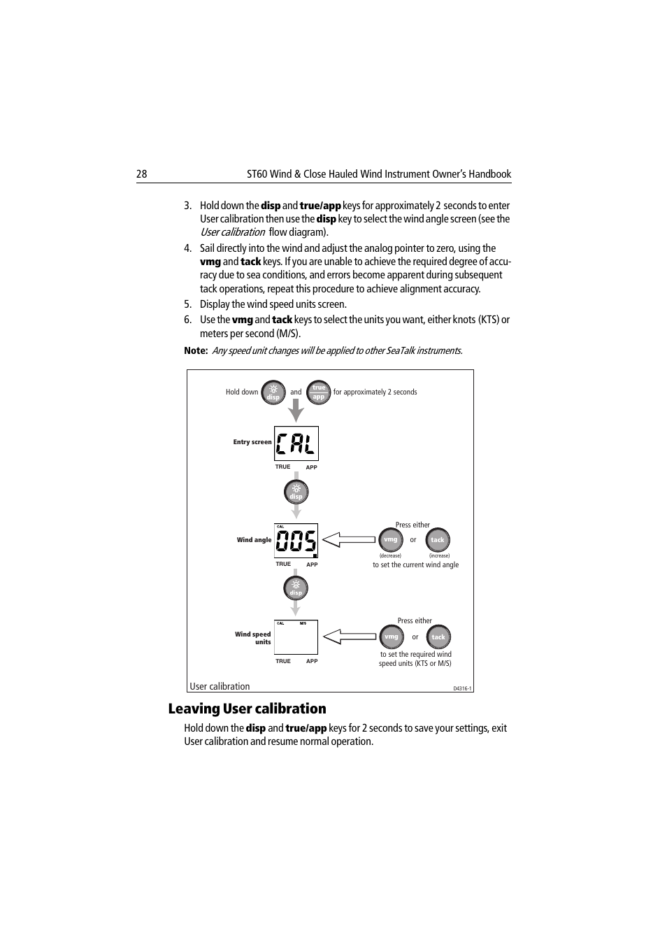 Leaving user calibration, User calibration | Raymarine Wind & Close Hauled Wind Instrument ST60 User Manual | Page 40 / 52