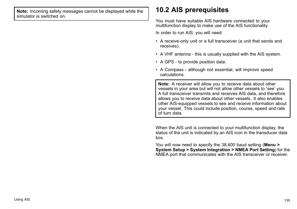 2 ais prerequisites | Raymarine C140w User Manual | Page 135 / 222