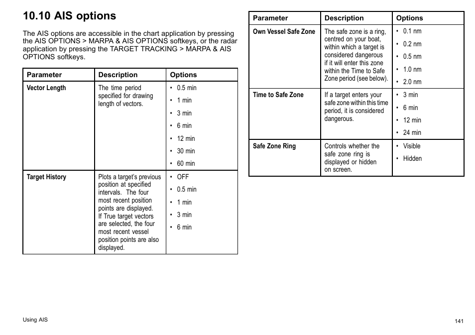 10 ais options | Raymarine C140w User Manual | Page 141 / 222