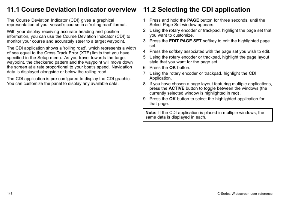 1 course deviation indicator overview, 2 selecting the cdi application | Raymarine C140w User Manual | Page 146 / 222