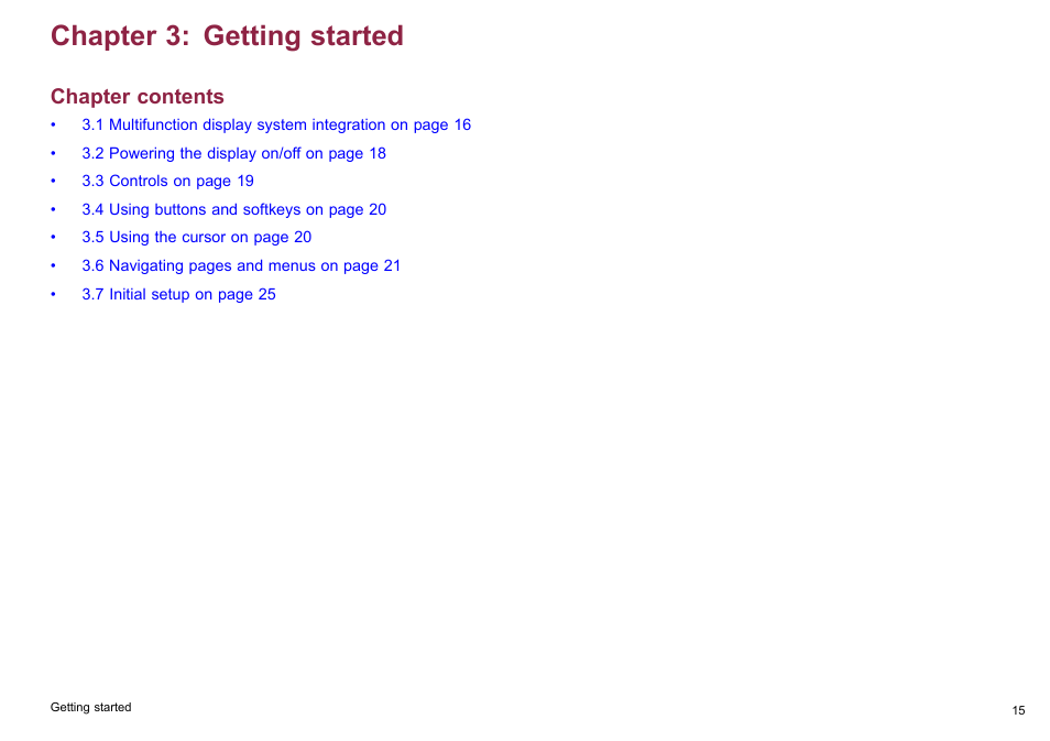 Chapter 3 getting started, Chapter 3: getting started, Chapter contents | Raymarine C140w User Manual | Page 15 / 222