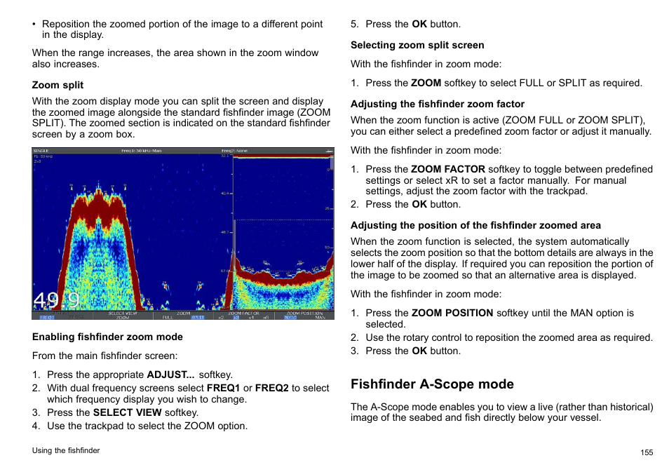 Fishfinder a-scope mode | Raymarine C140w User Manual | Page 155 / 222