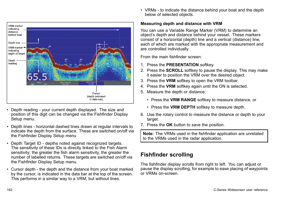 Fishfinder scrolling | Raymarine C140w User Manual | Page 162 / 222