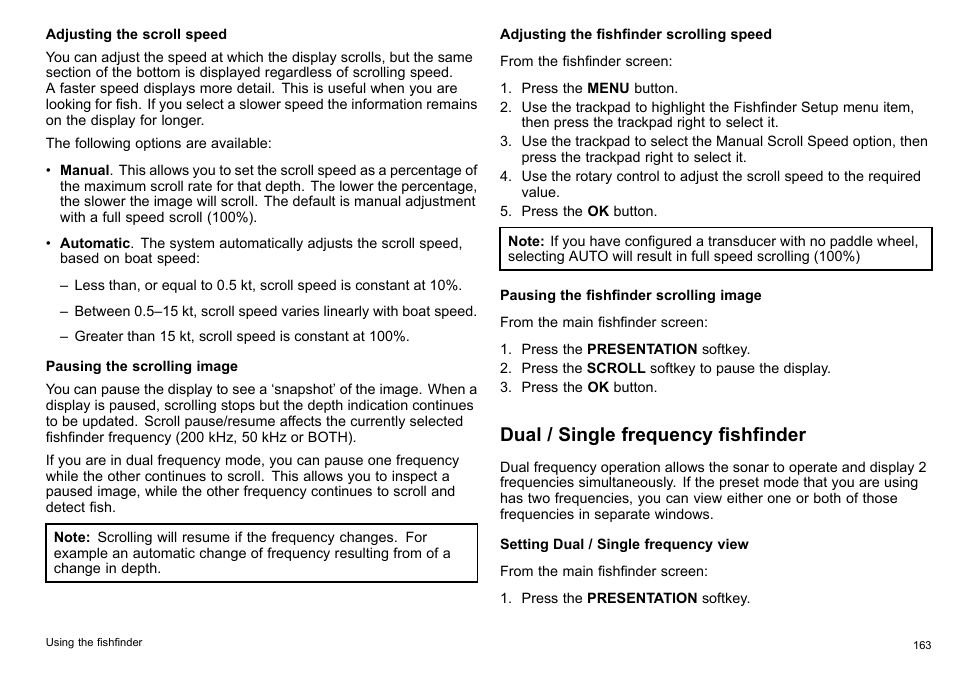 Dual / single frequency fishfinder | Raymarine C140w User Manual | Page 163 / 222