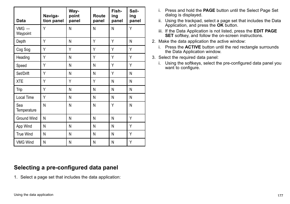 Selecting a pre-configured data panel | Raymarine C140w User Manual | Page 177 / 222