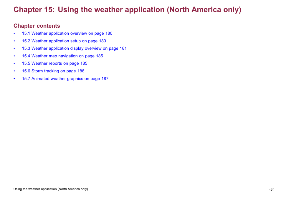 Chapter 15 using the weather application, North america only), Chapter contents | Raymarine C140w User Manual | Page 179 / 222