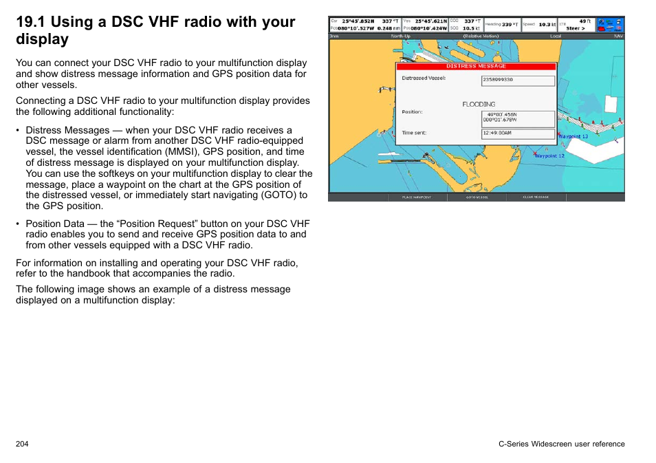 1 using a dsc vhf radio with your display | Raymarine C140w User Manual | Page 204 / 222