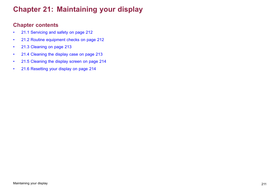 Chapter 21 maintaining your display, Chapter 21: maintaining your display, Chapter contents | Raymarine C140w User Manual | Page 211 / 222
