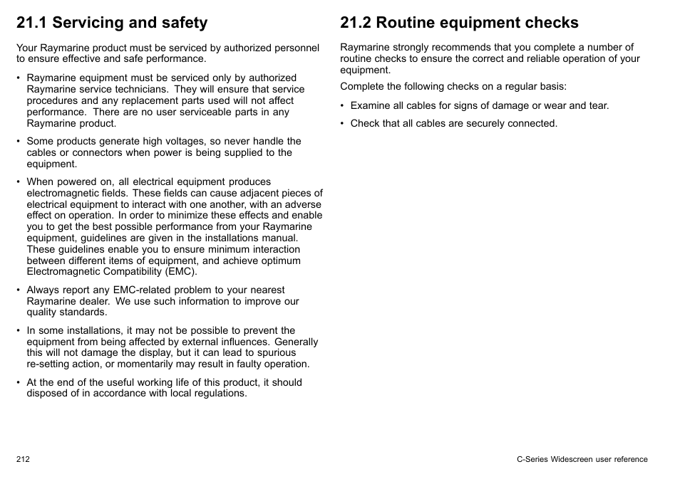 1 servicing and safety, 2 routine equipment checks | Raymarine C140w User Manual | Page 212 / 222